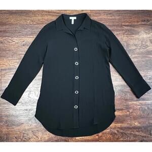 Nordstrom - Leith   Size M    BLACK   Snap-Front  Long Sleeve   Slinky TUNIC TOP